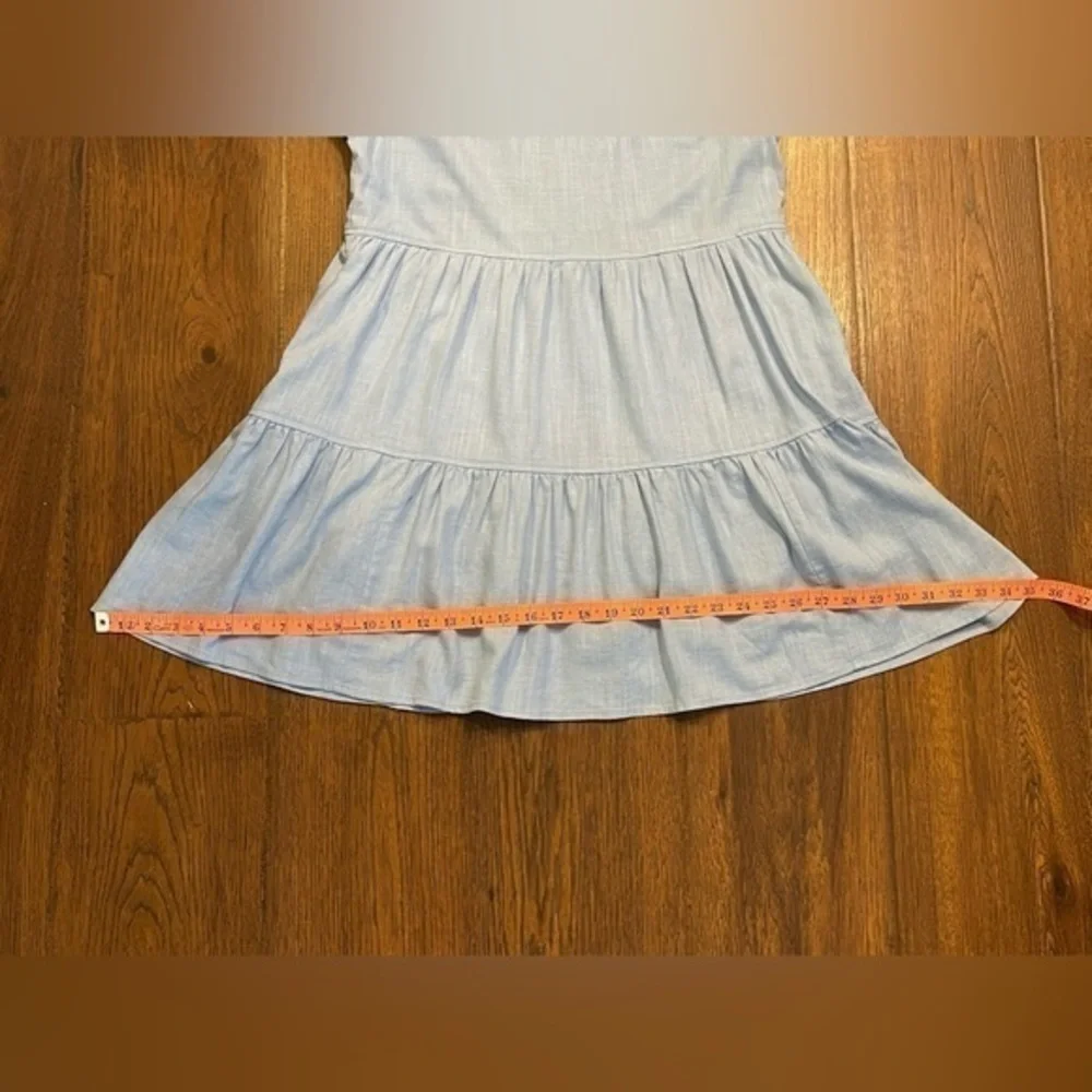 New In Light Blue Tiered Flutter Sleeve Mini Dress Small Pleated Neckline Pocket